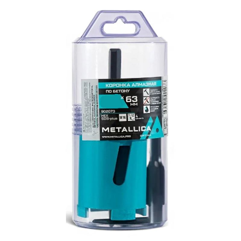 Коронка алмазная по бетону METALLICA Optima 68x63 мм М16 HEX, SDS-plus