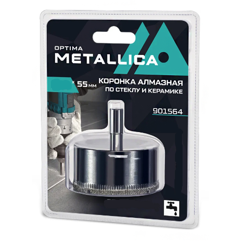 Коронка алмазная METALLICA Optima 68x55 мм, #80, по стеклу, плитке, 1 шт, в блистере