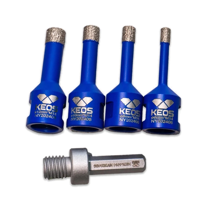 Набор коронок по керамограниту KEOS PRO 6-12мм M14 с воском с переходником (DCK612M14)