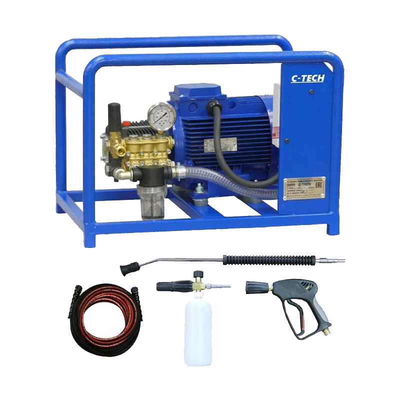 Мойка высокого давления проф. C-TECH TR (200 бар, до 900 л/ч, 5.5 кВт) + комплект Практик Мойка высокого давления проф. C-TECH TR (200 бар, до 900 л/ч, 5.5 кВт) + комплект Практик