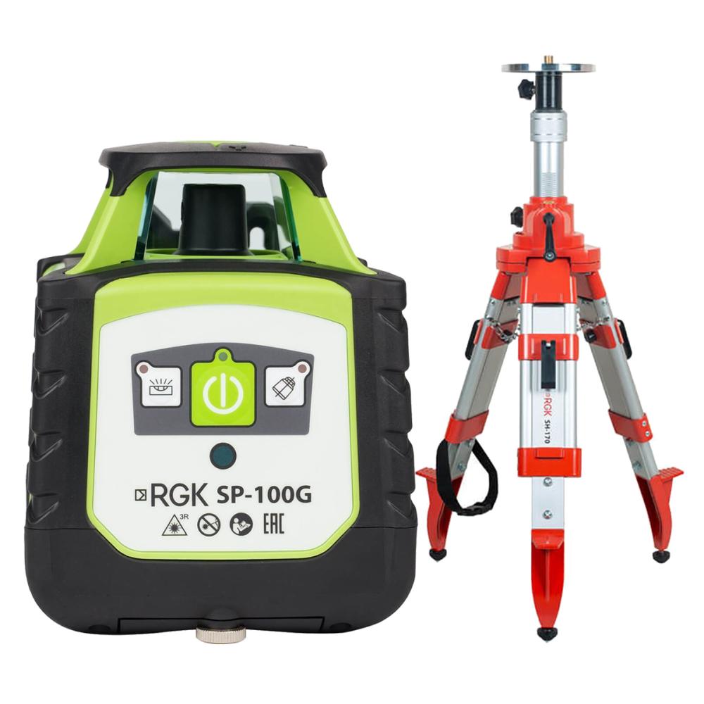 Комплект ротационный нивелир RGK SP-100G с калибровкой + элевационный штатив RGK SH-170