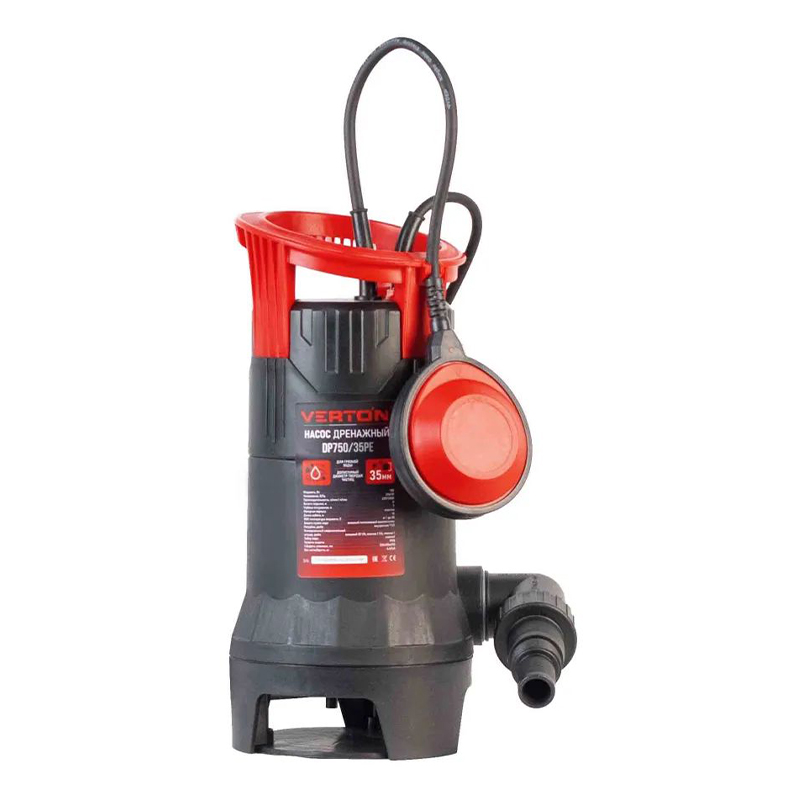 Дренажный насос для грязной воды Verton AQUA DP750/35PE(750Вт,Hmax-8м,225 л/мин,d.ч 35,пластик.корпу