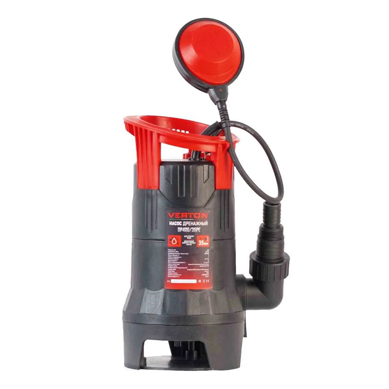Дренажный насос для грязной воды Verton AQUA DP400/35PE(400Вт,Hmax-5м,135 л/мин,d.ч 35,пластик.корпу