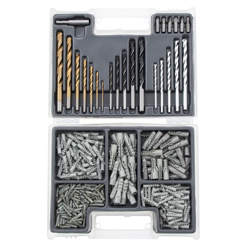 Набор сверл комбинированный: бетон 4-10 мм, металл 2-10 мм, дерево 4-10 мм, дюбеля, 300 предметов Набор сверл комбинированный: бетон 4-10 мм, металл 2-10 мм, дерево 4-10 мм, дюбеля, 300 предметов