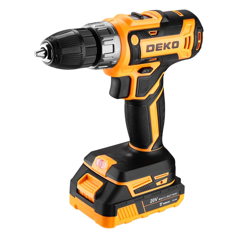 Аккумуляторная дрель-шуруповерт DEKO DKCD20FU-Li в кейсе + набор 63 инструмента для дома, 20В, 2х2.0 Аккумуляторная дрель-шуруповерт DEKO DKCD20FU-Li в кейсе + набор 63 инструмента для дома, 20В, 2х2.0