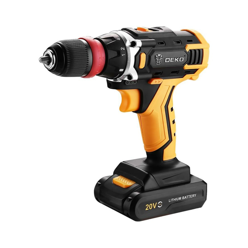 Аккумуляторная дрель-шуруповерт DEKO DKCD20FU-Li SET 3 со съемным патроном в кейсе + оснастка 13шт,
